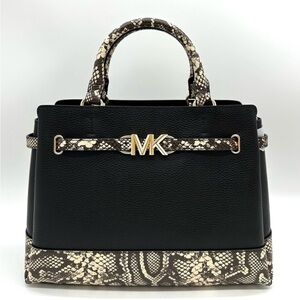 Michael Kors Reed Large Leather Belted Satchel Crossbody Bag Snakeskin